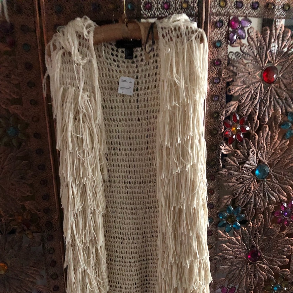NWT Forever 21 Cream Fringe Vest